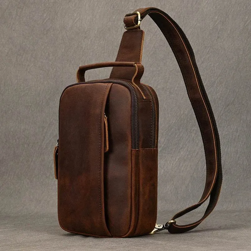 Casual Sport Leather Chest Bags for Men Anti-Theft iPad Sling Bag