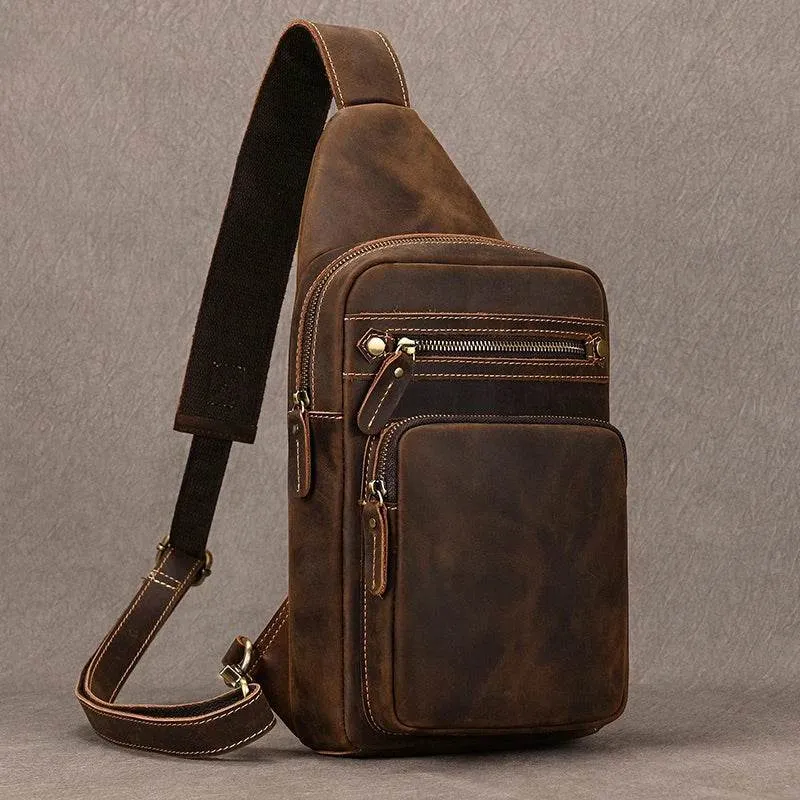 Casual Sport Leather Chest Bags for Men Anti-Theft iPad Sling Bag