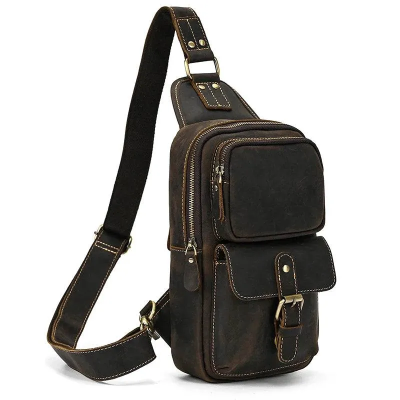 Casual Sport Leather Chest Bags for Men Anti-Theft iPad Sling Bag