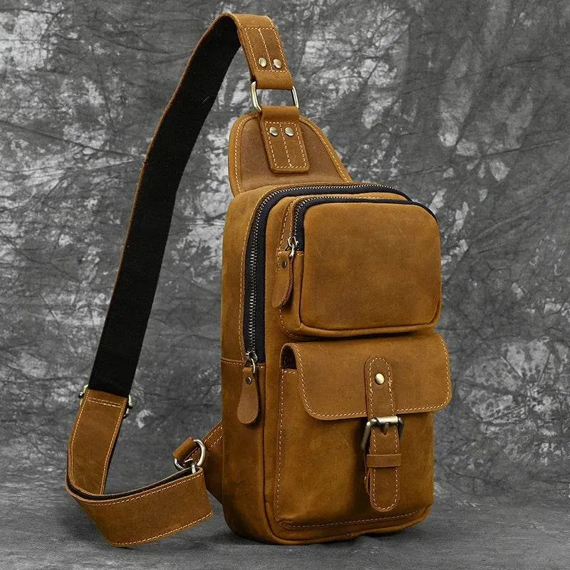 Casual Sport Leather Chest Bags for Men Anti-Theft iPad Sling Bag