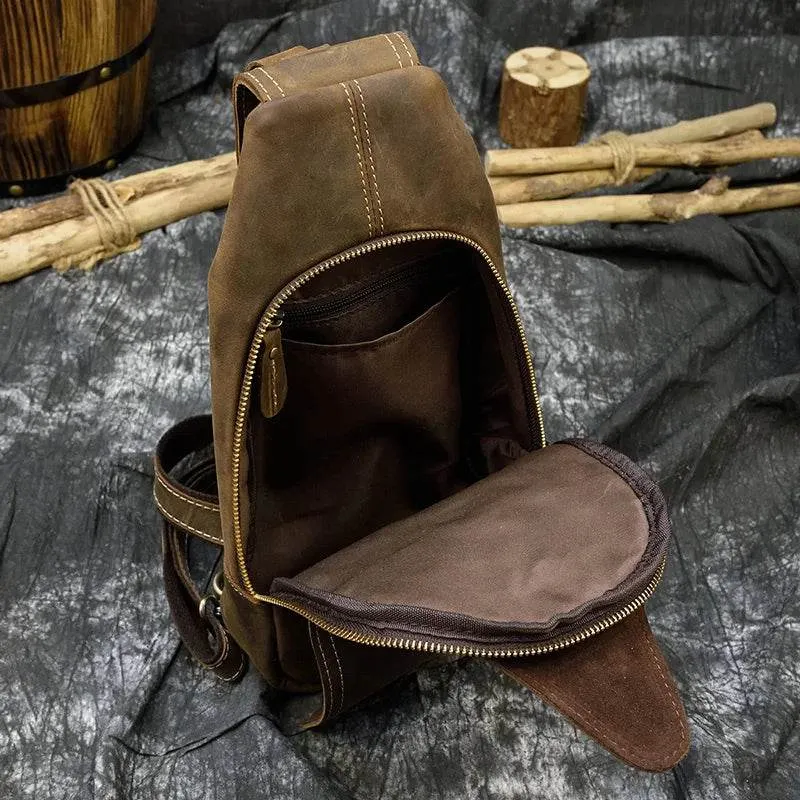 Casual Sport Leather Chest Bags for Men Anti-Theft iPad Sling Bag