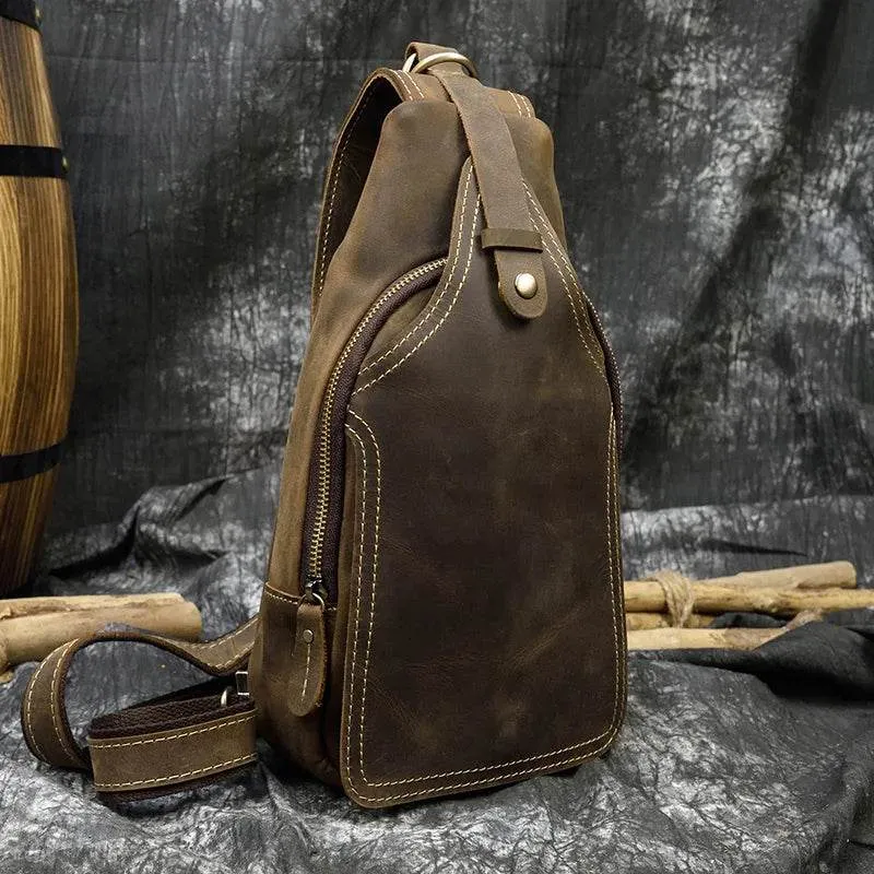 Casual Sport Leather Chest Bags for Men Anti-Theft iPad Sling Bag