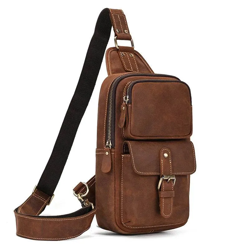 Casual Sport Leather Chest Bags for Men Anti-Theft iPad Sling Bag