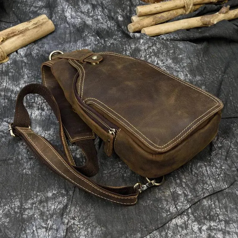 Casual Sport Leather Chest Bags for Men Anti-Theft iPad Sling Bag