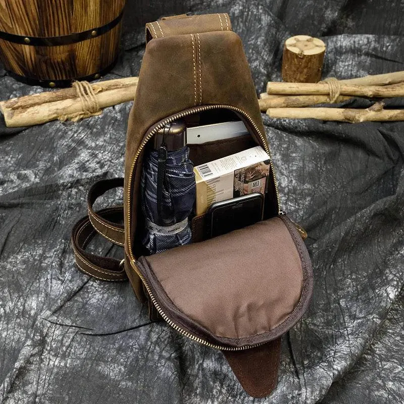 Casual Sport Leather Chest Bags for Men Anti-Theft iPad Sling Bag