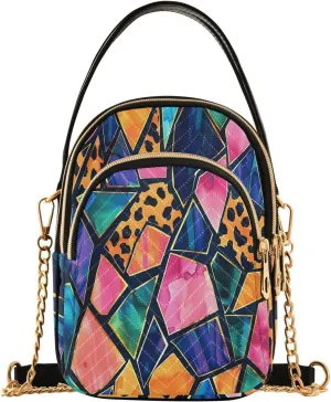 Chain Crossbody Bags for Women Hand Drawing Geometric Striped Lines Glass Quilted Shoulder Handbags Travel Cross Body Cell Phone Purses Bags