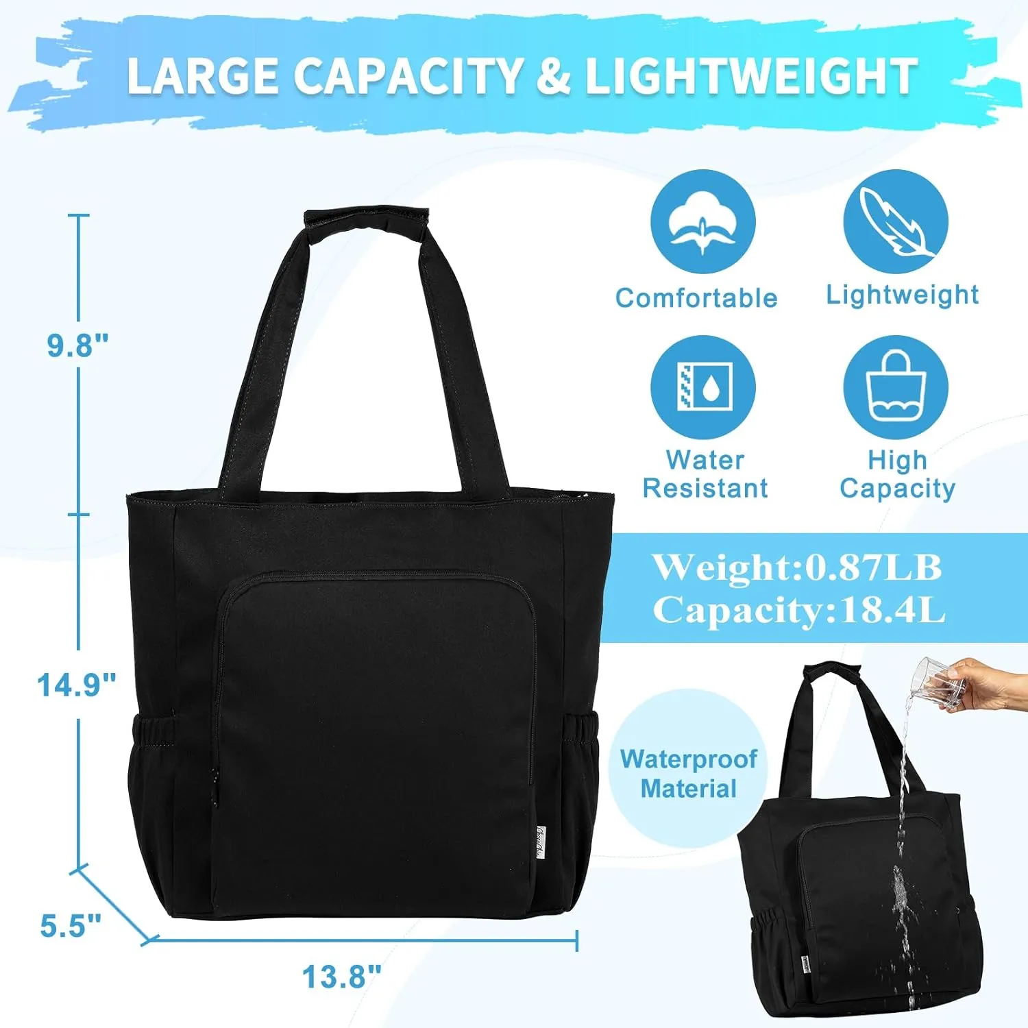 Chase Chic Large Beach Tote Bag for Women, Lightweight Waterproof Pool Tote Bag With Zipper Wet Compartment for Travel