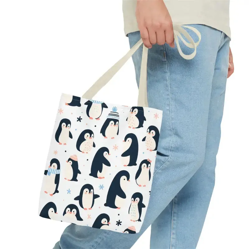Chic Penguins Aop Tote Bag Radiates Trendy Vibes