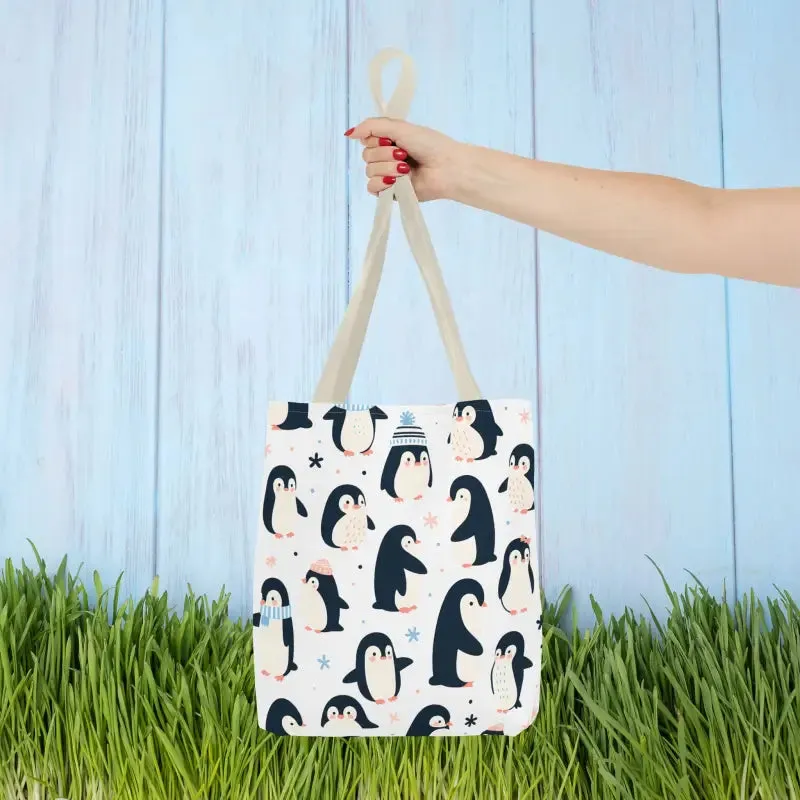 Chic Penguins Aop Tote Bag Radiates Trendy Vibes
