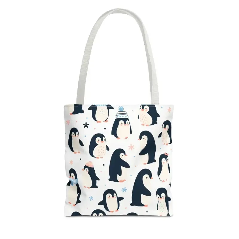 Chic Penguins Aop Tote Bag Radiates Trendy Vibes