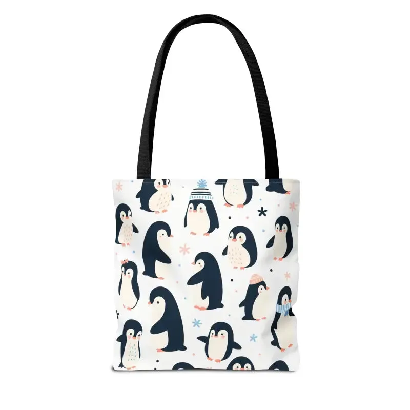 Chic Penguins Aop Tote Bag Radiates Trendy Vibes
