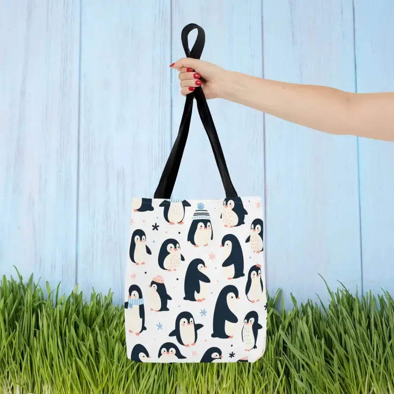 Chic Penguins Aop Tote Bag Radiates Trendy Vibes