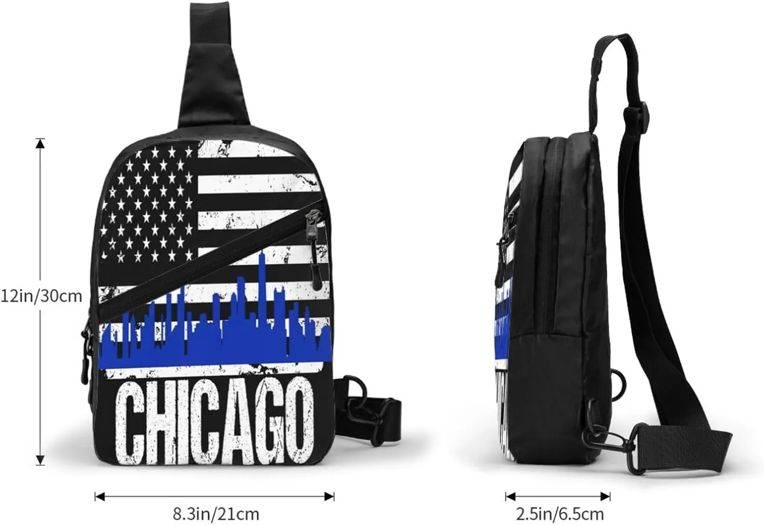 Chicago City Skyline American Flag Crossbody Bag Portable Sling Bags Foldable Chest Daypack Reusable Sports Shoulder Backpack Diagonally Casual Rucksack Travel Bag