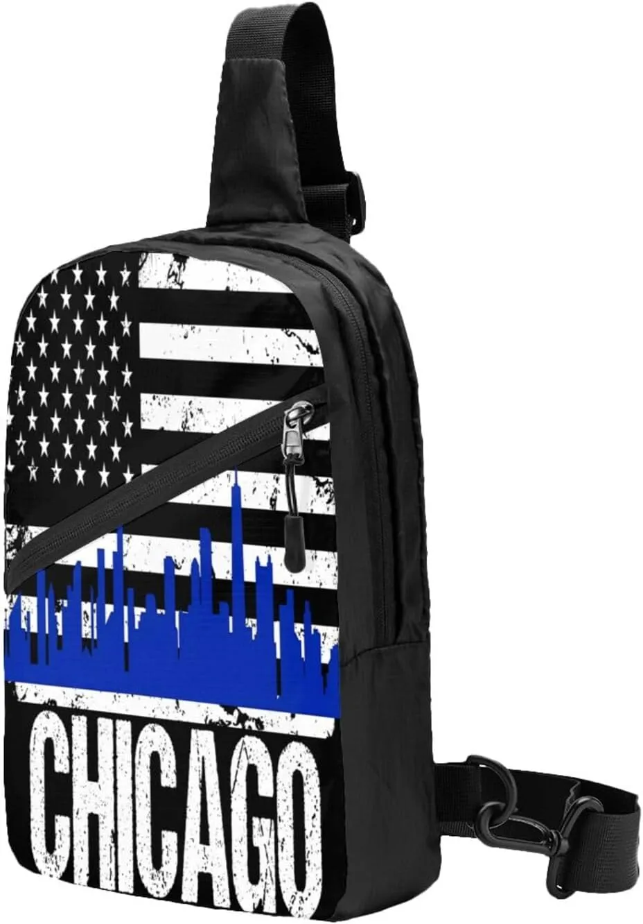 Chicago City Skyline American Flag Crossbody Bag Portable Sling Bags Foldable Chest Daypack Reusable Sports Shoulder Backpack Diagonally Casual Rucksack Travel Bag