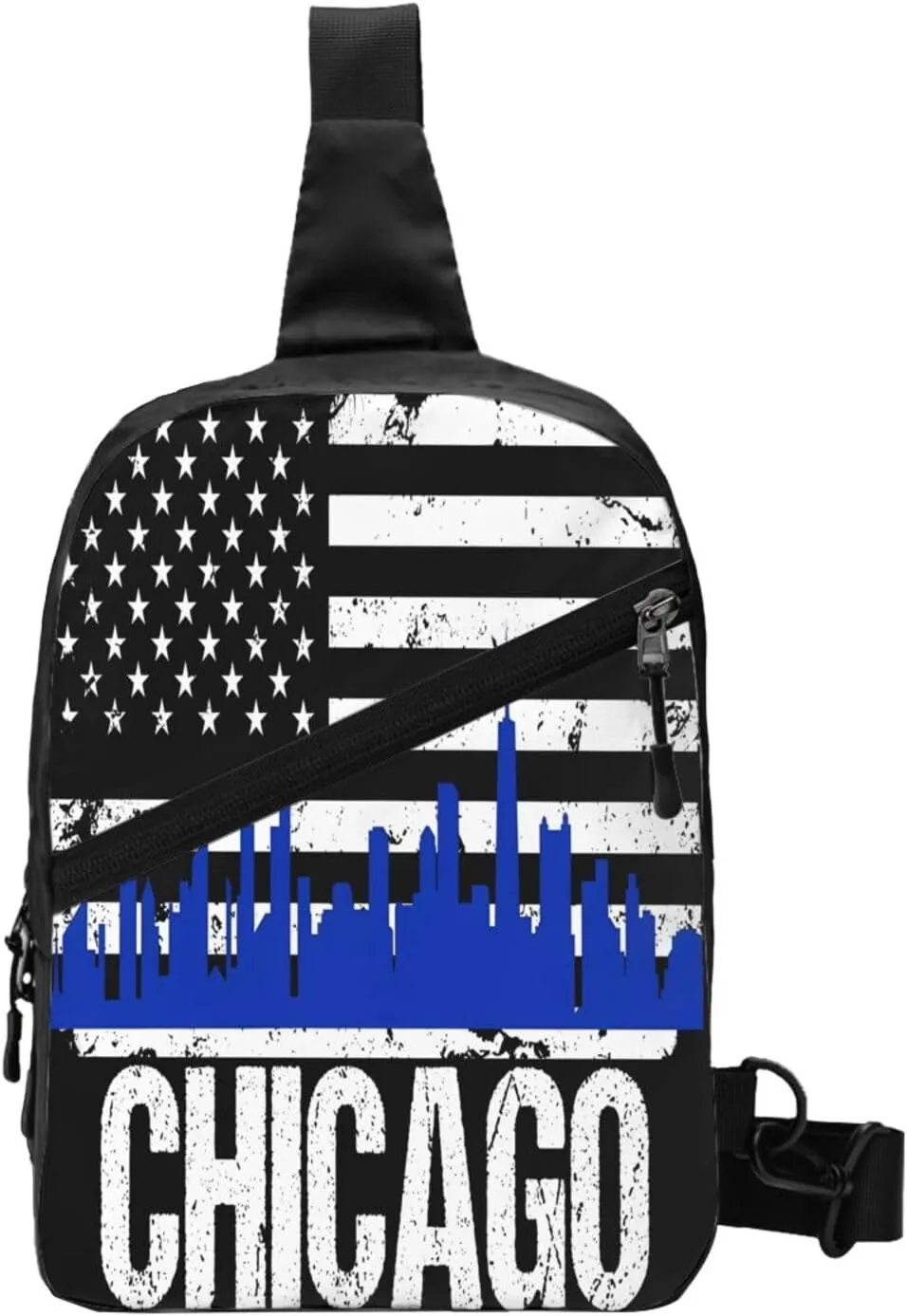 Chicago City Skyline American Flag Crossbody Bag Portable Sling Bags Foldable Chest Daypack Reusable Sports Shoulder Backpack Diagonally Casual Rucksack Travel Bag