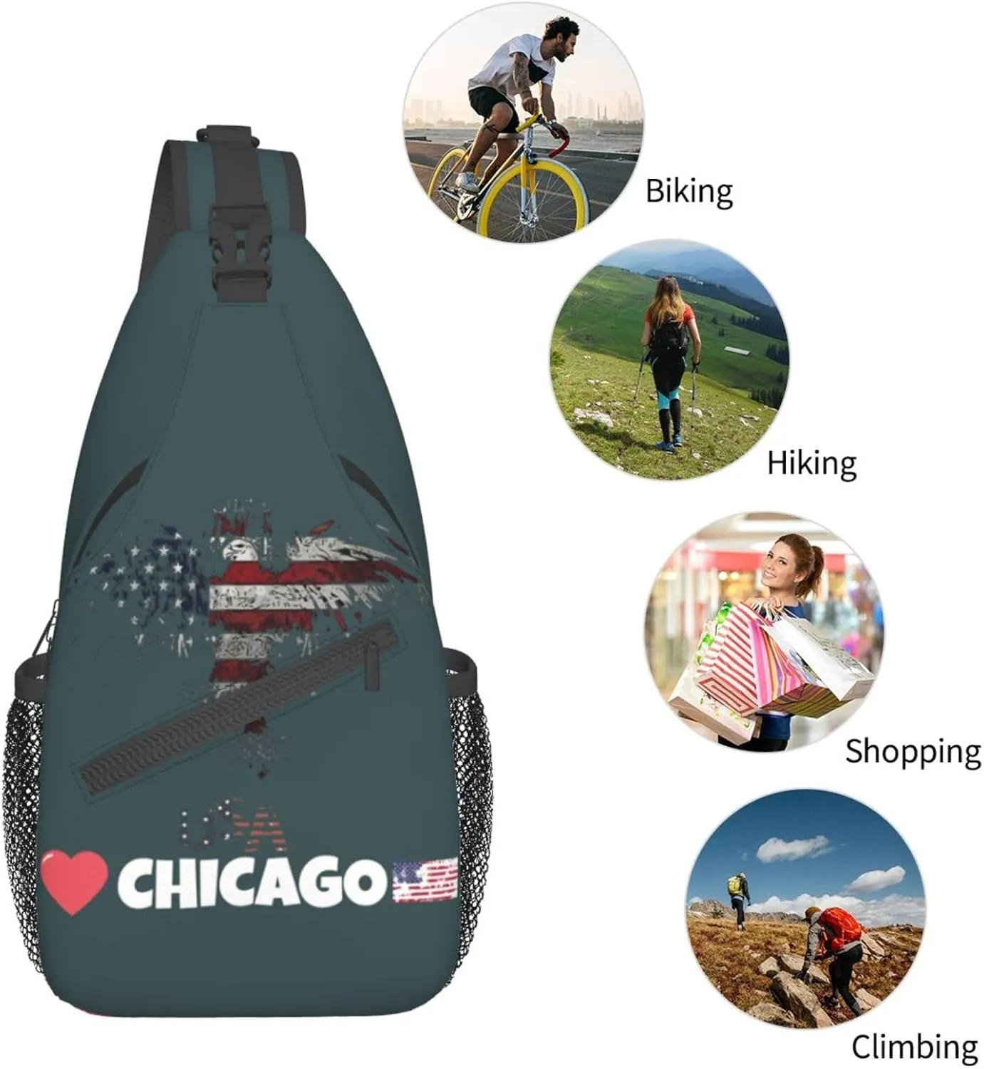 Chicago Crossbody Bag Chicago Shoulder Bag Backpack Chicago Flag Sling Bag Chest Casual Daypack Bag