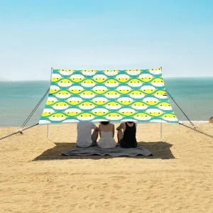 Chicken Pixel Art Pattern Beach Canopy Tent Anti-UV & Wind Resistant, Camping Sun Shelter Easy Setup Portable,Outdoor Shade Tents with Sandbags,Sand Shovels,Ground Pegs & Stability Poles