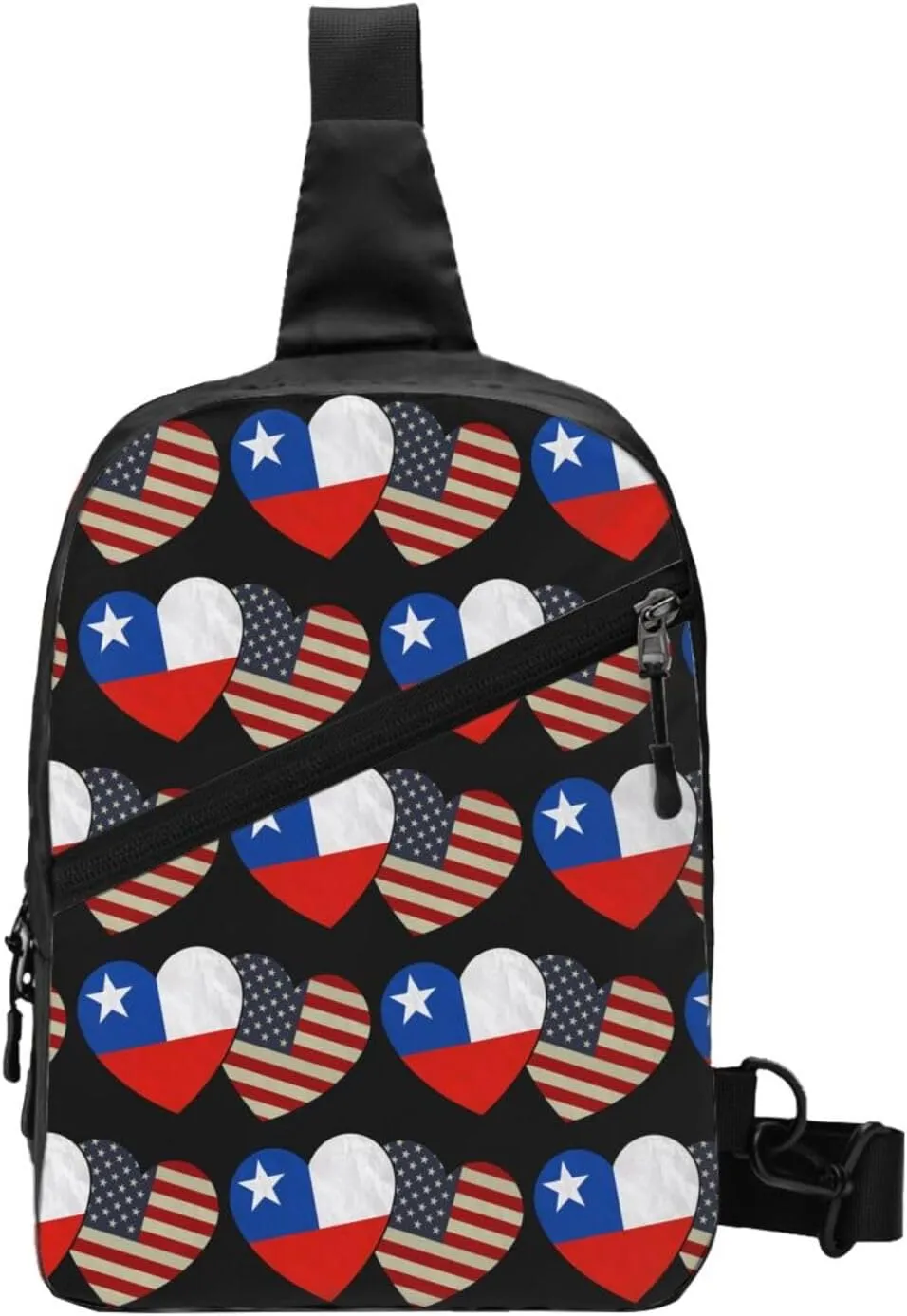 Chile Chilean American Flag Couple Hearts Love Flag Crossbody Bag Portable Sling Bags Foldable Chest Daypack Reusable Sports Shoulder Backpack Diagonally Casual Rucksack Travel Bag
