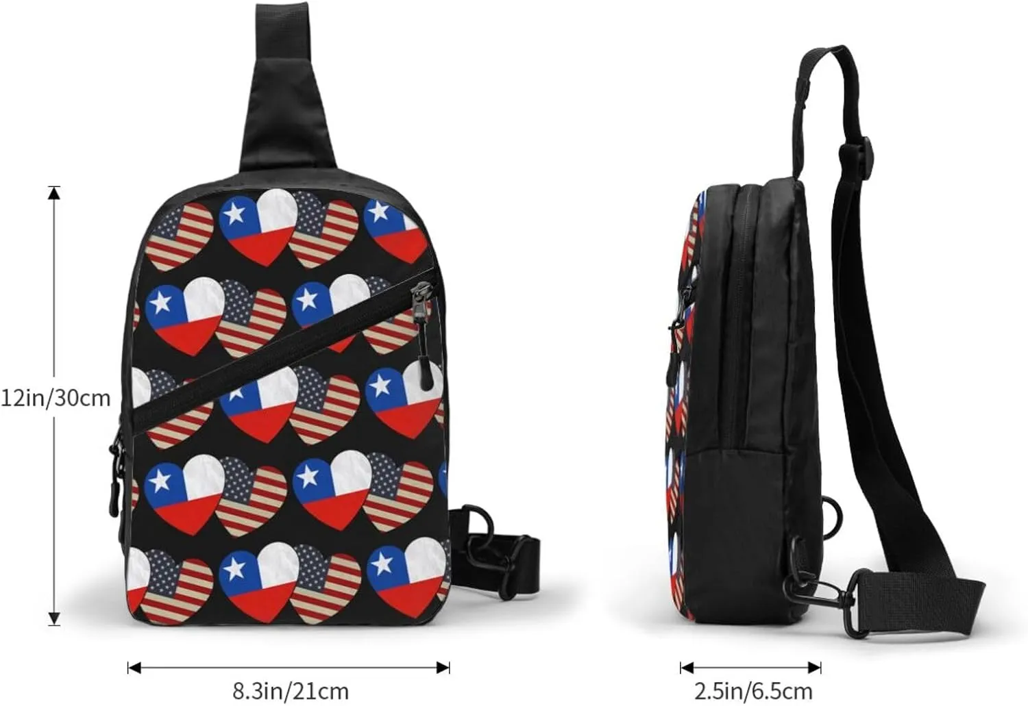Chile Chilean American Flag Couple Hearts Love Flag Crossbody Bag Portable Sling Bags Foldable Chest Daypack Reusable Sports Shoulder Backpack Diagonally Casual Rucksack Travel Bag