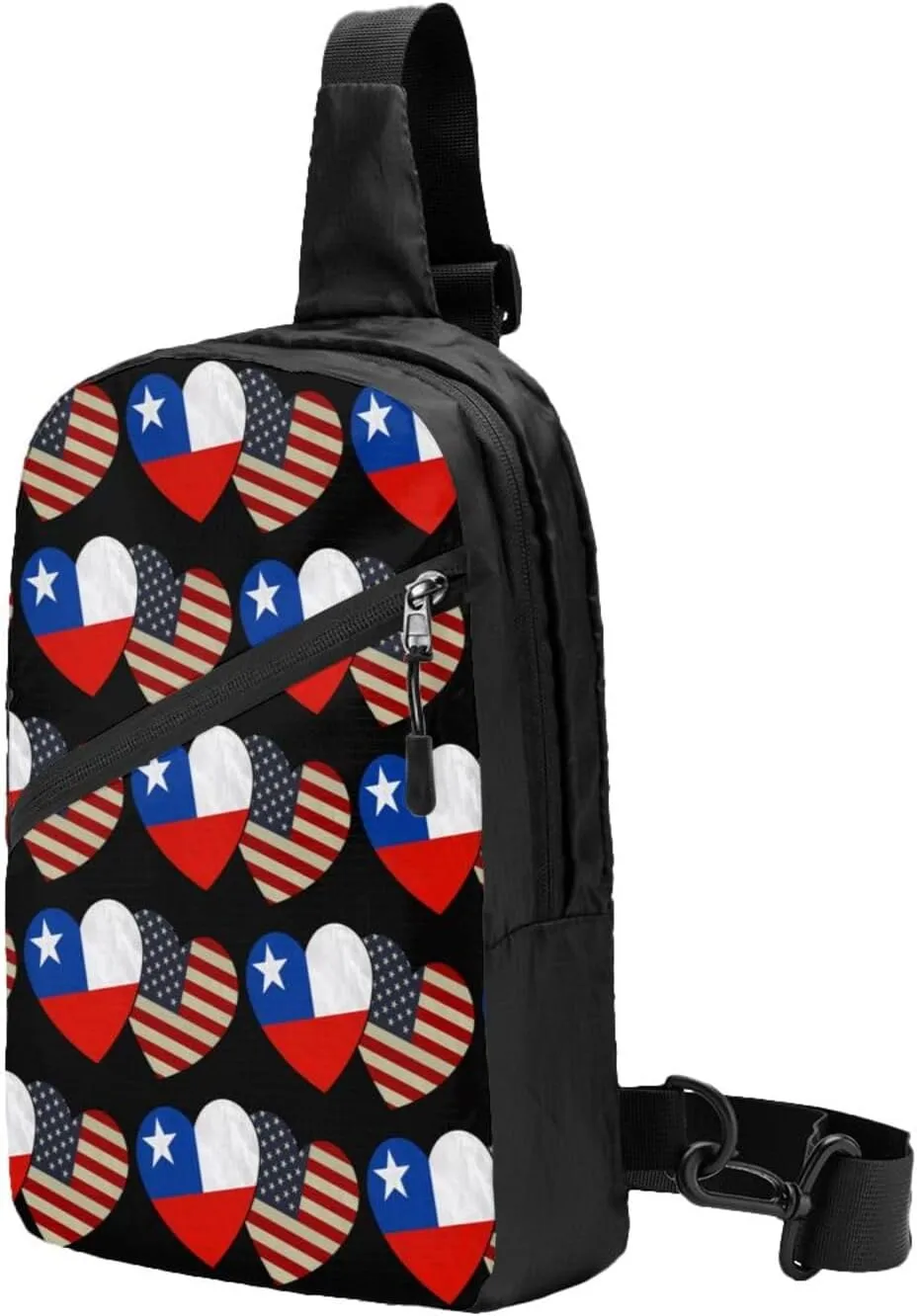 Chile Chilean American Flag Couple Hearts Love Flag Crossbody Bag Portable Sling Bags Foldable Chest Daypack Reusable Sports Shoulder Backpack Diagonally Casual Rucksack Travel Bag