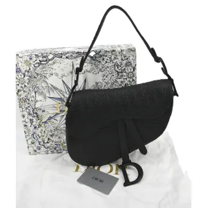 CHRISTIAN DIOR Saddle Oblique Embossed Calfskin Satchel Bag Black