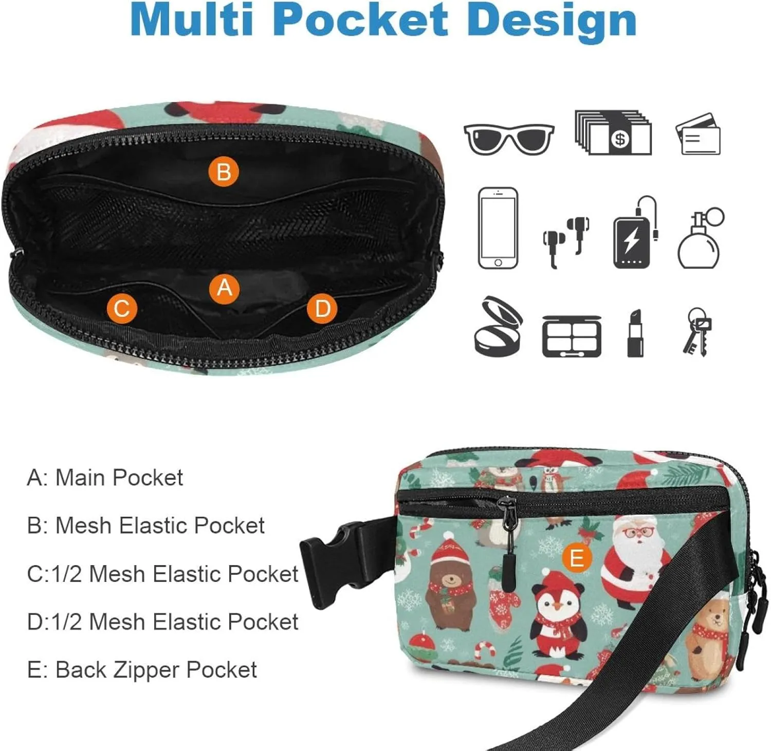 Christmas Elements-7 Crossbody Fanny Pack for Men&Women,Belt Bag for Travel Casual Walking Running Hiking Cycling