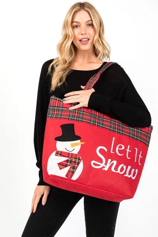 Christmas Let It Snow Snowman Oversize Tote Bag