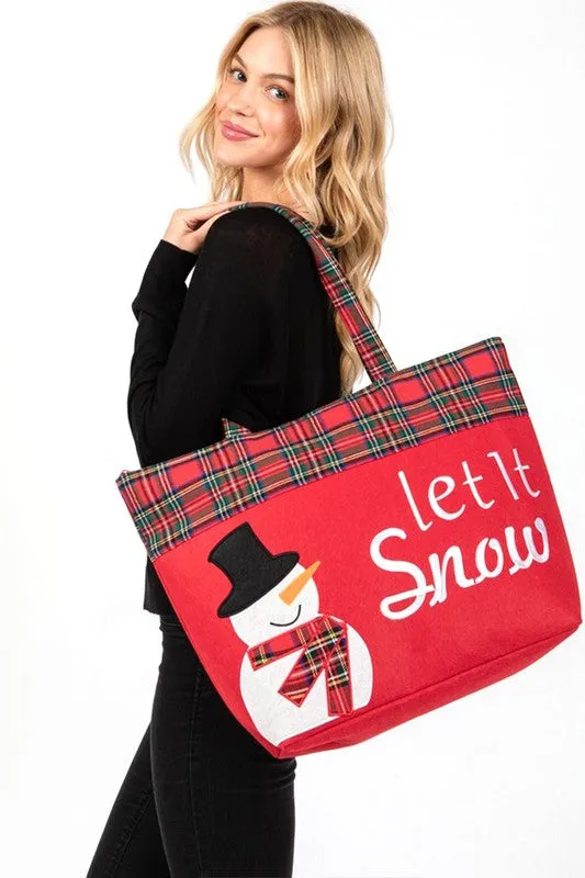 Christmas Let It Snow Snowman Oversize Tote Bag