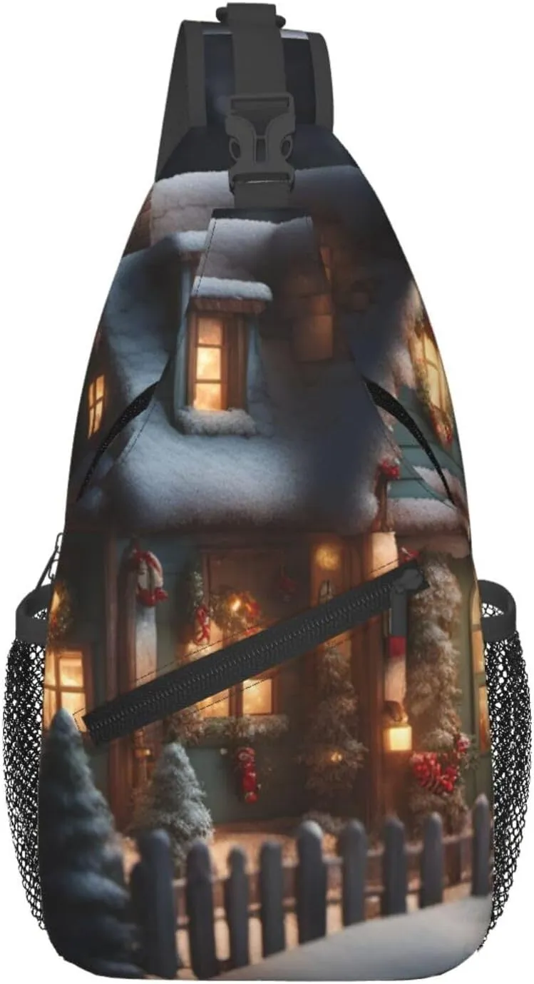 Christmas Village House 4 Men'S Casual Chest Crossbody Bag, Lightweight Durable Shoulder Sling Pack For Daily Use, Travel, And Outdoor.