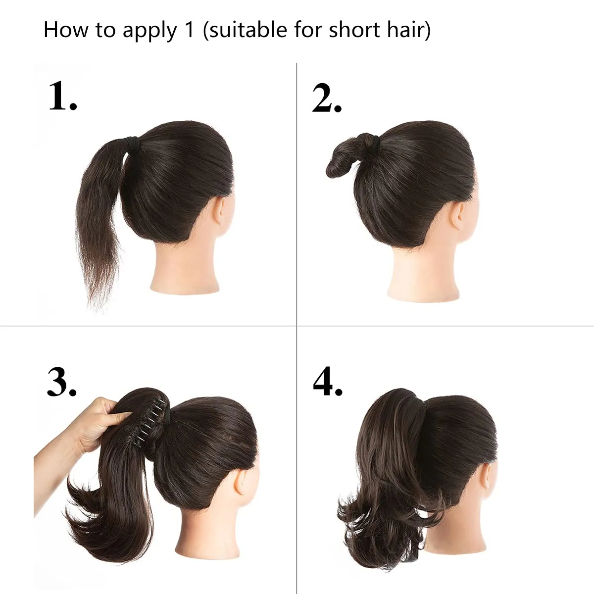 CJL HAIR Short Claw Clip Ponytail Hair Extension Drawstring Synthetic Fake Hairpiece for Women 12" Straight Ponytail with End Curls Brown to Ash Blonde