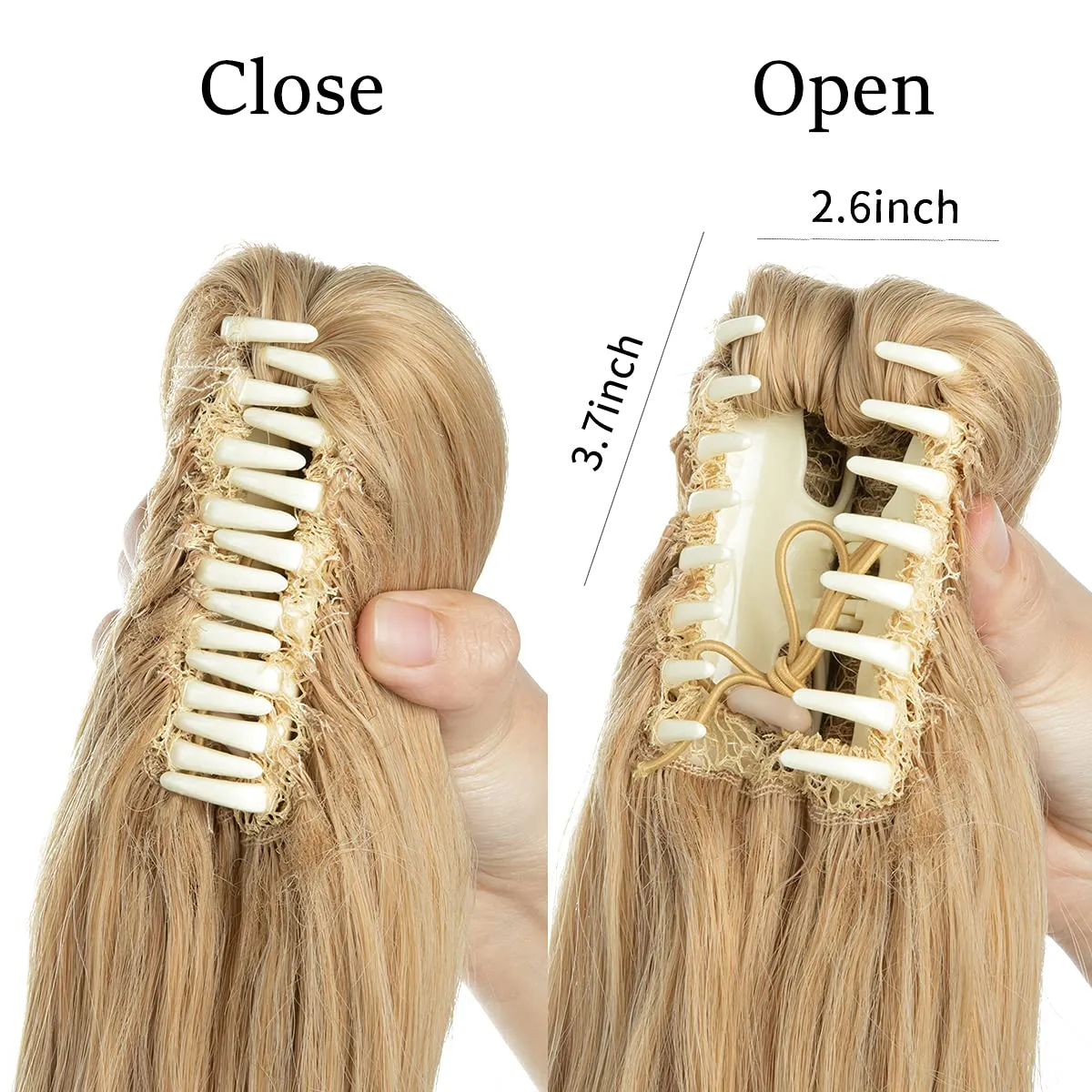 CJL HAIR Short Claw Clip Ponytail Hair Extension Drawstring Synthetic Fake Hairpiece for Women 12" Straight Ponytail with End Curls Brown to Ash Blonde