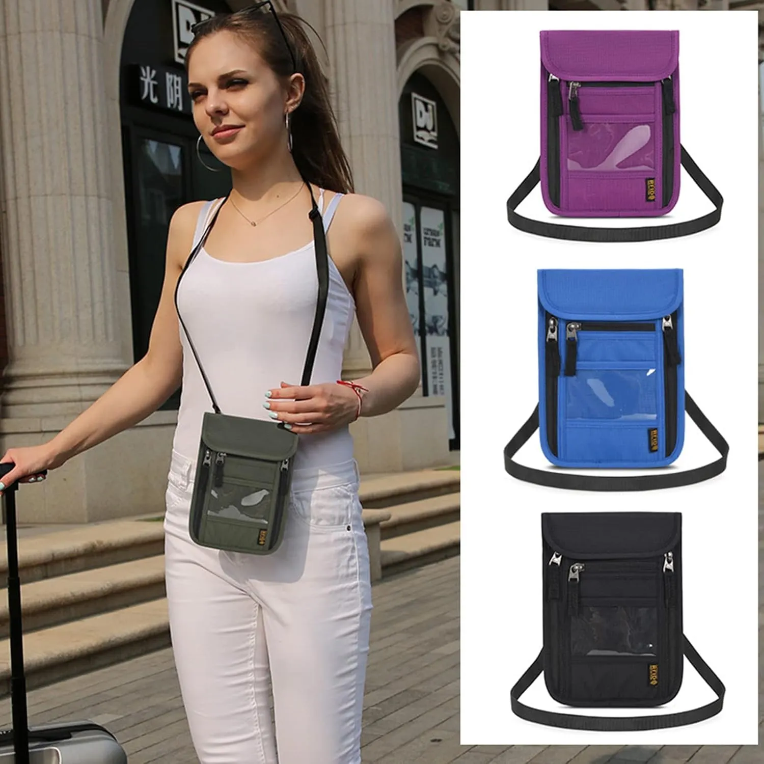 CLAPE Ripstop Nylon Neck Passport Pouch with Detachable Strap RFID Blocking Travel Bag Unisex Multifunction Document Organizer Cell Phone Bag