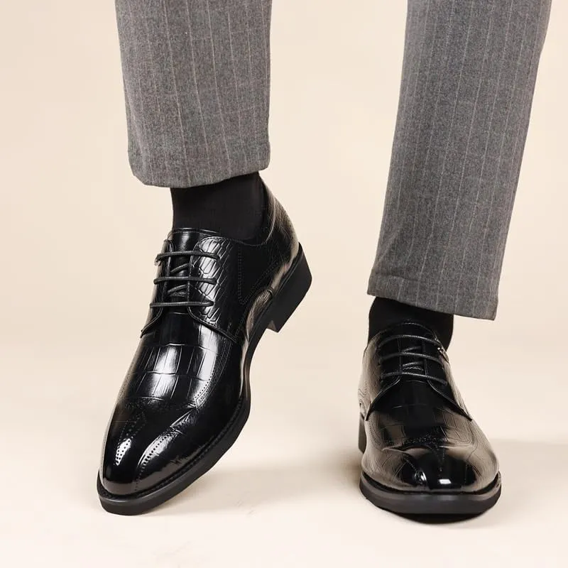 Classic Style Men’s Casual Formal Shoes, Office Lace-Up Leather Footwear Pointed Toe Handmade Business Dress Shoes, Waterproof Oxfords