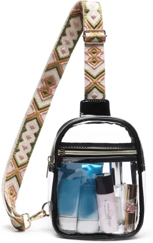 Clear Sling Bag - Stadium Approved Fanny Pack for Women & Men - Transparent Crossbody Bag with Adjustable Guitar Straps for Sports, Beach, Events, Concerts, Festivals