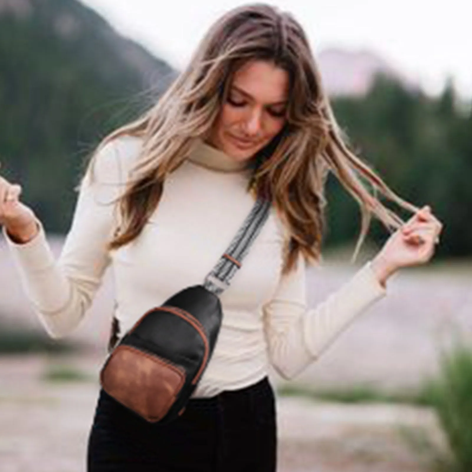 CLUCI Leather Sling Bag With Guitar Strap