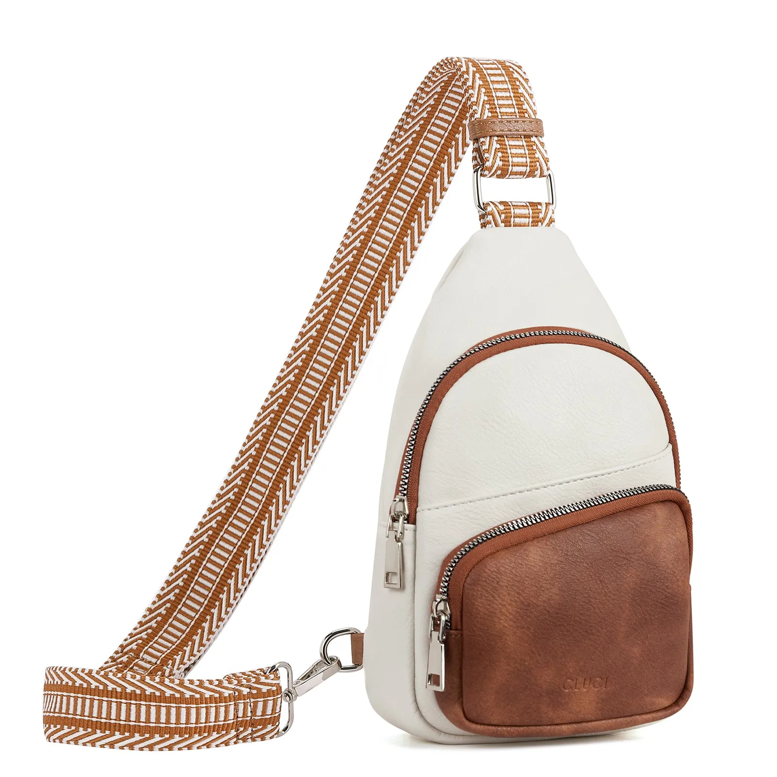 CLUCI Leather Sling Bag With Guitar Strap