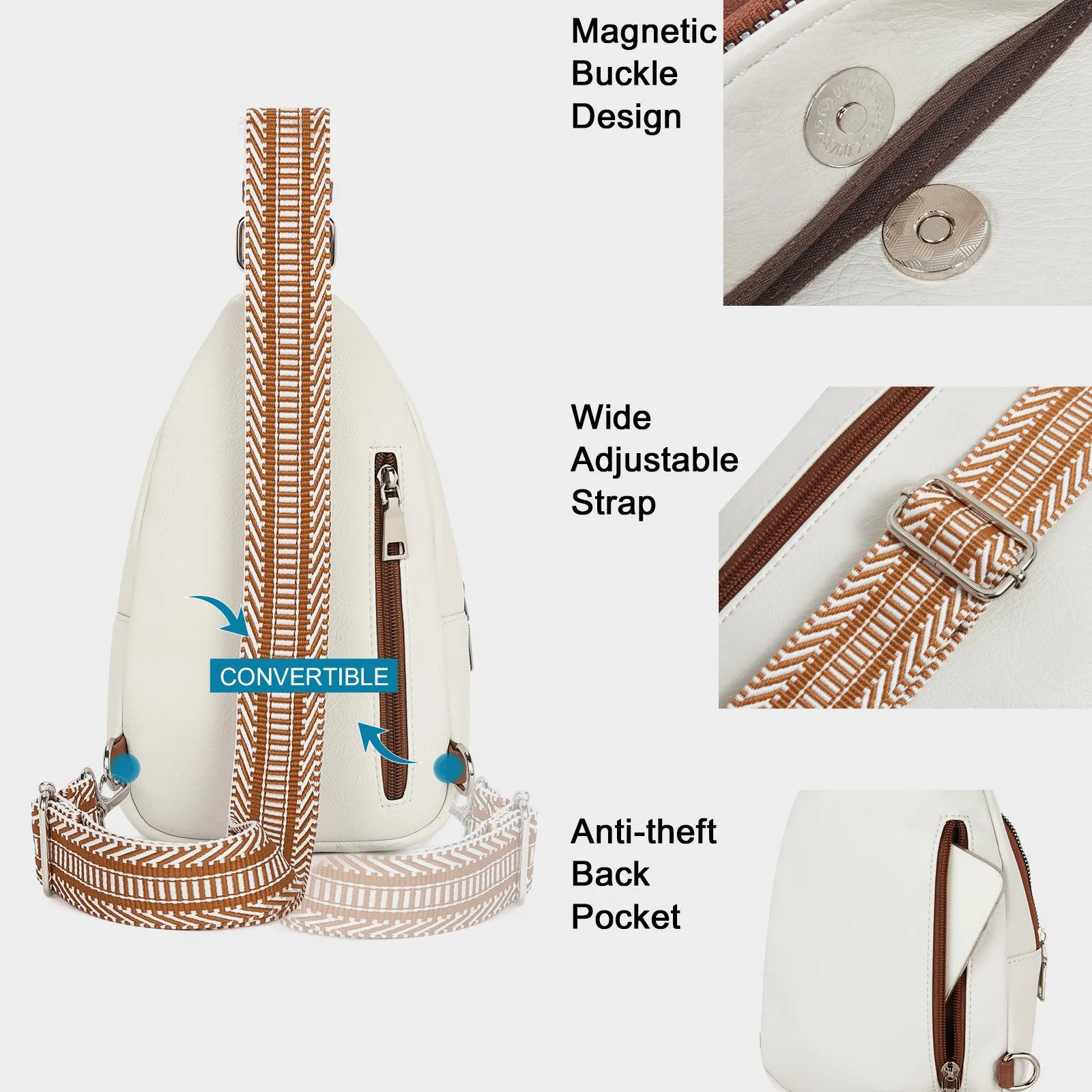 CLUCI Leather Sling Bag With Guitar Strap