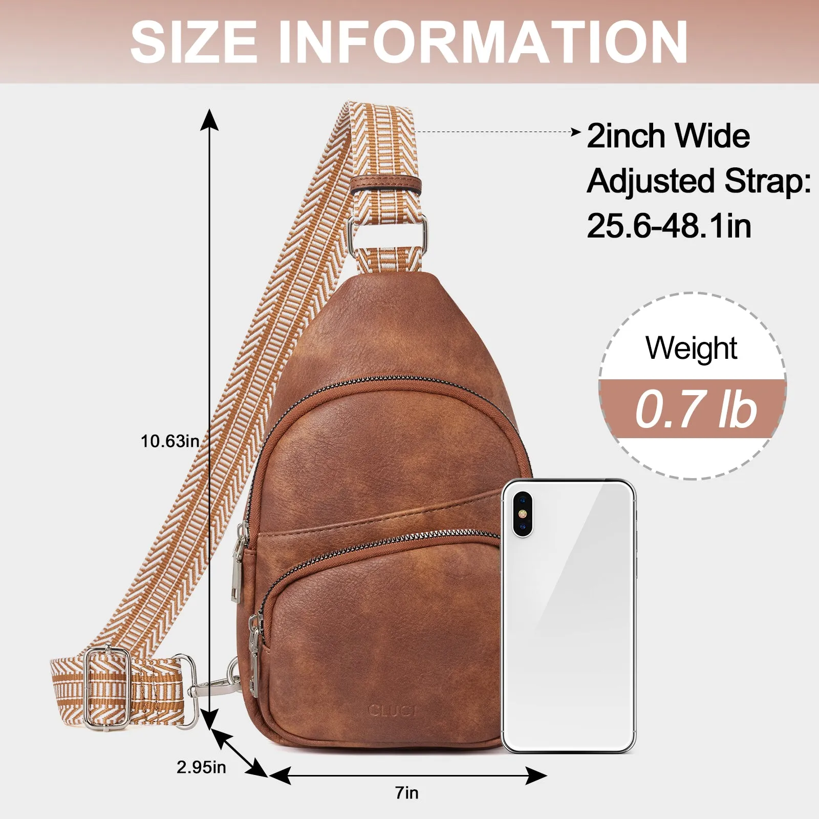 CLUCI Leather Sling Bag With Guitar Strap