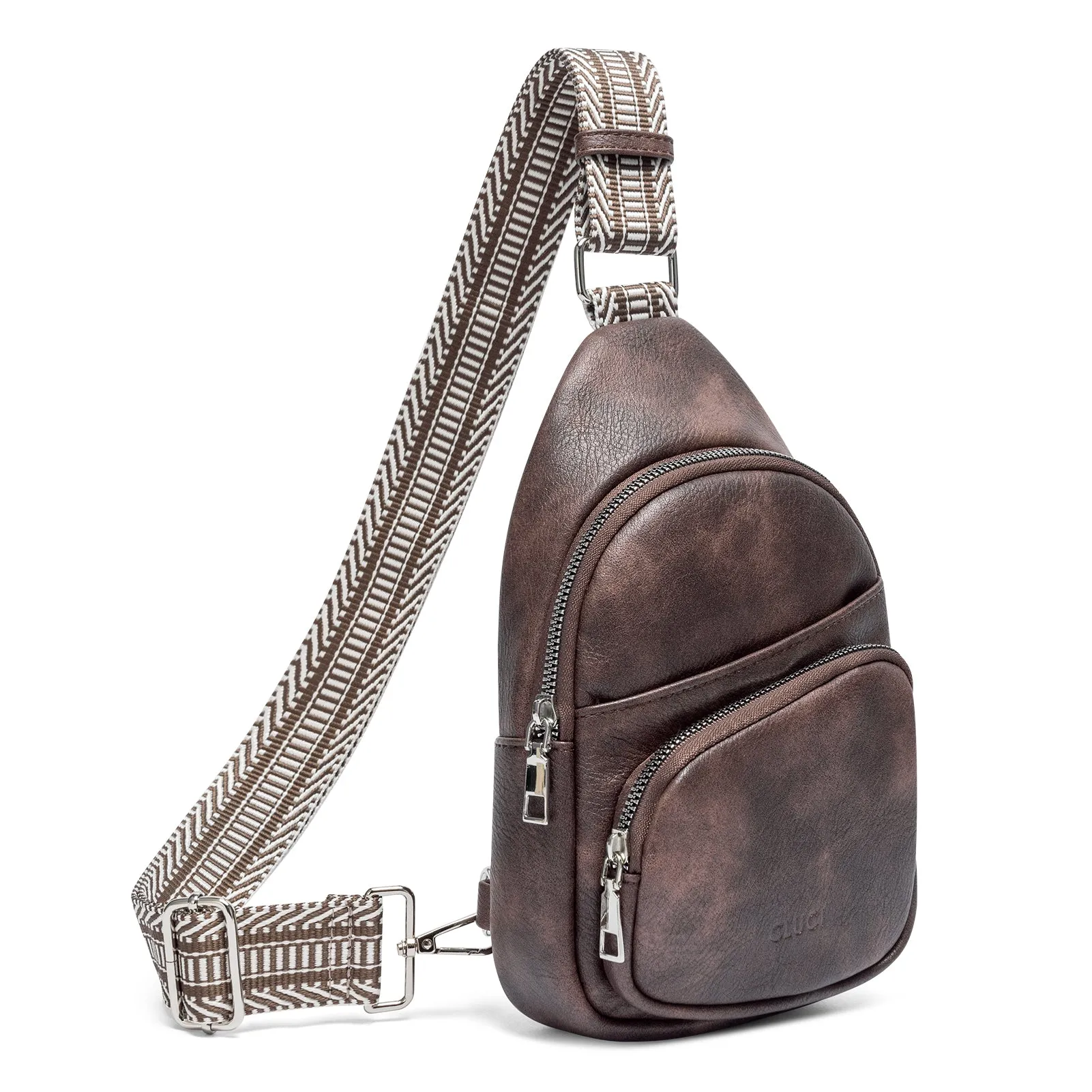 CLUCI Leather Sling Bag With Guitar Strap