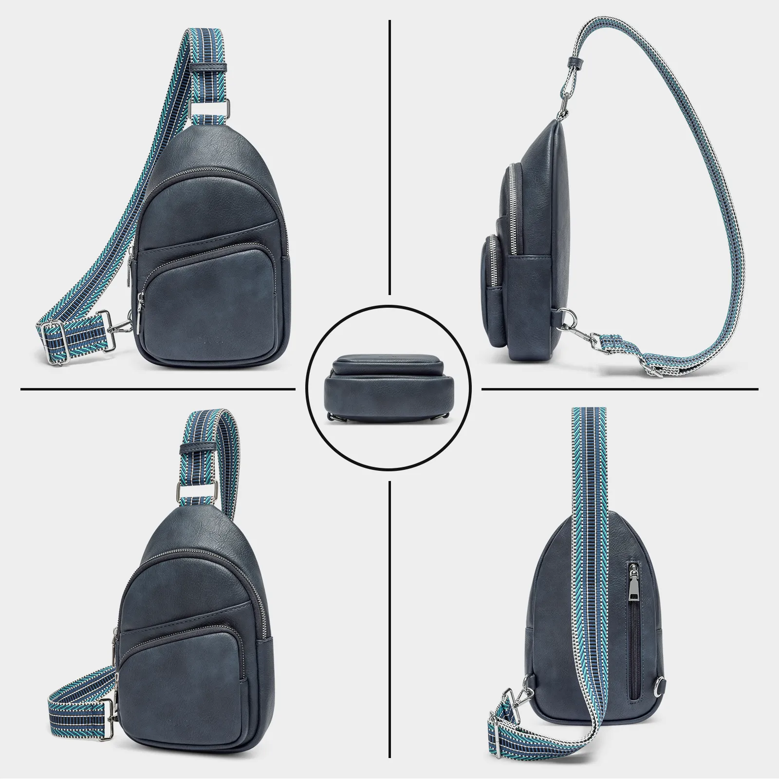 CLUCI Leather Sling Bag With Guitar Strap