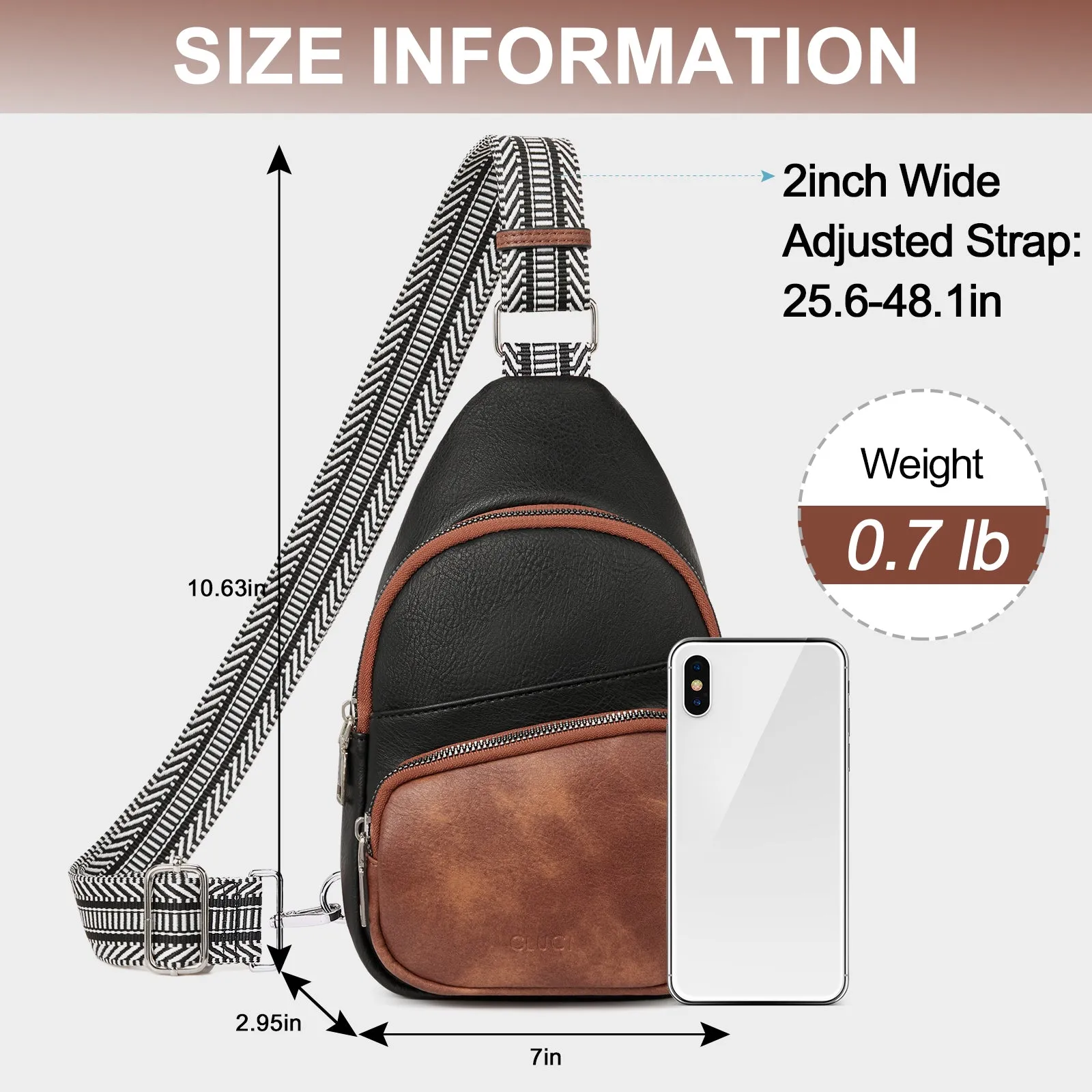 CLUCI Leather Sling Bag With Guitar Strap