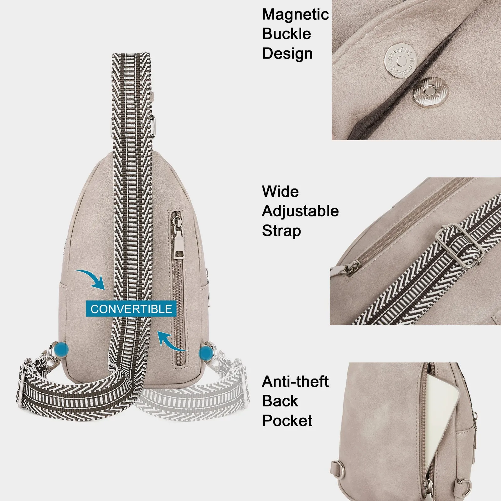 CLUCI Leather Sling Bag With Guitar Strap