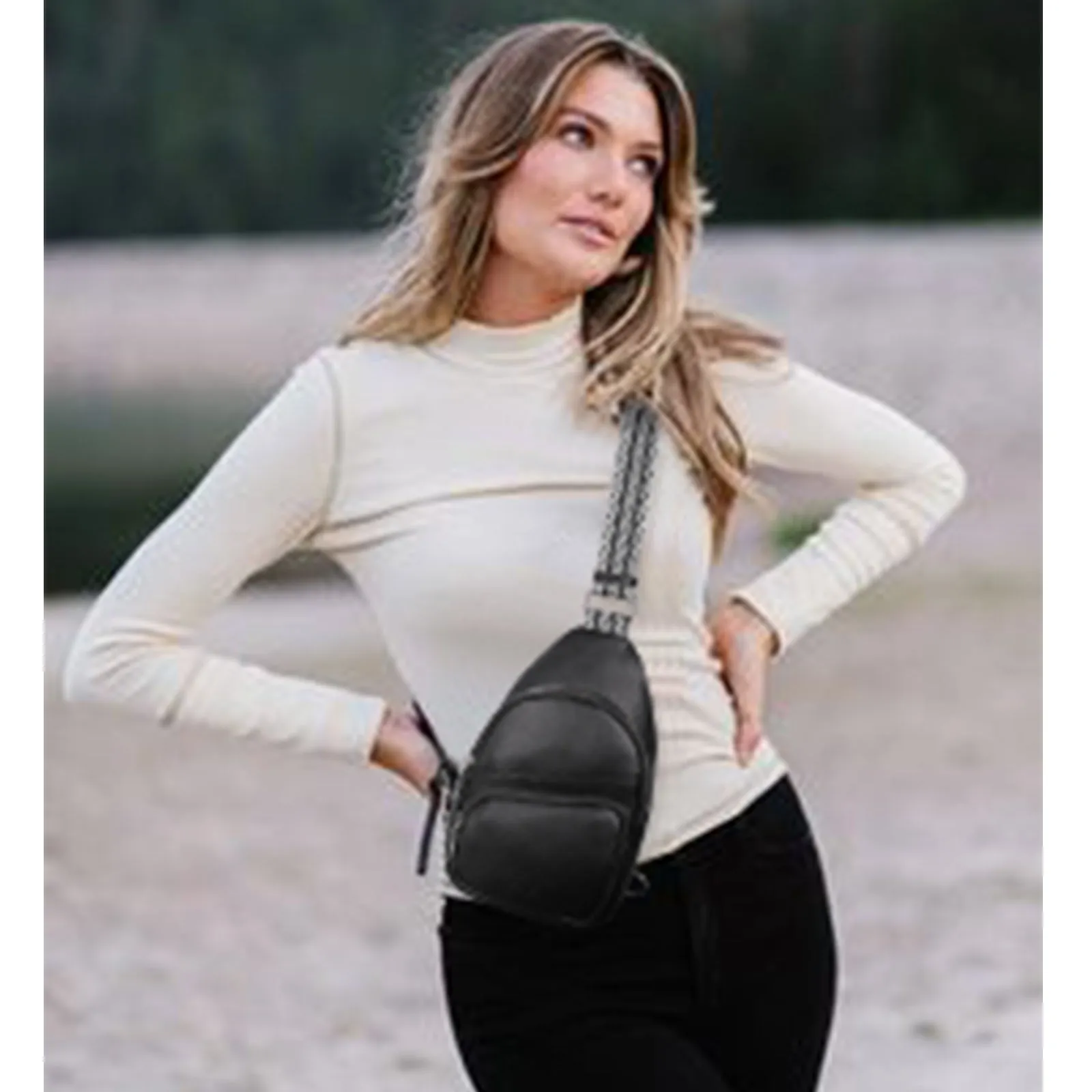 CLUCI Leather Sling Bag With Guitar Strap