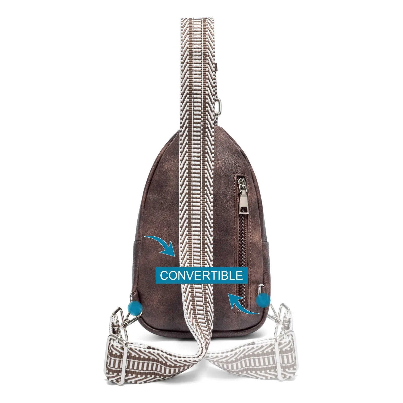 CLUCI Leather Sling Bag With Guitar Strap