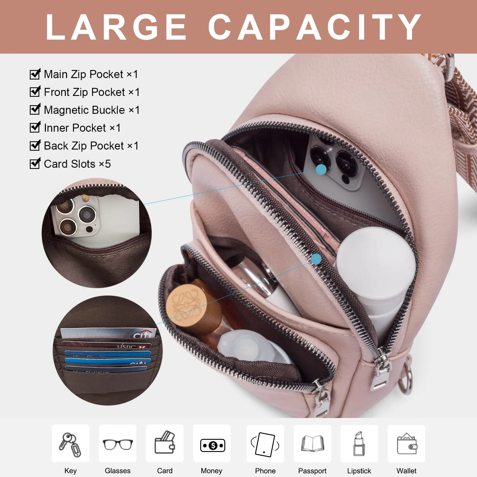 CLUCI Leather Sling Bag With Guitar Strap