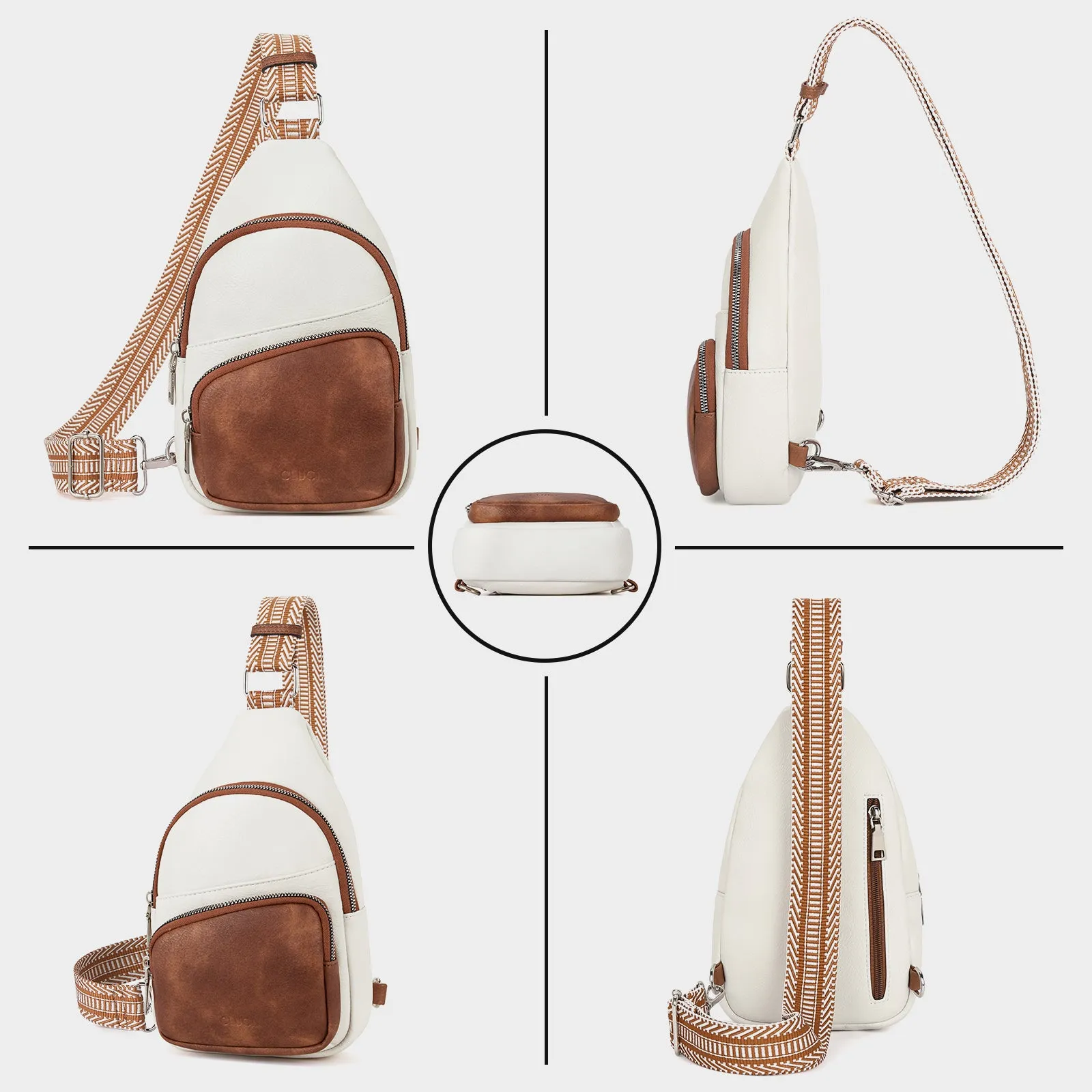 CLUCI Leather Sling Bag With Guitar Strap