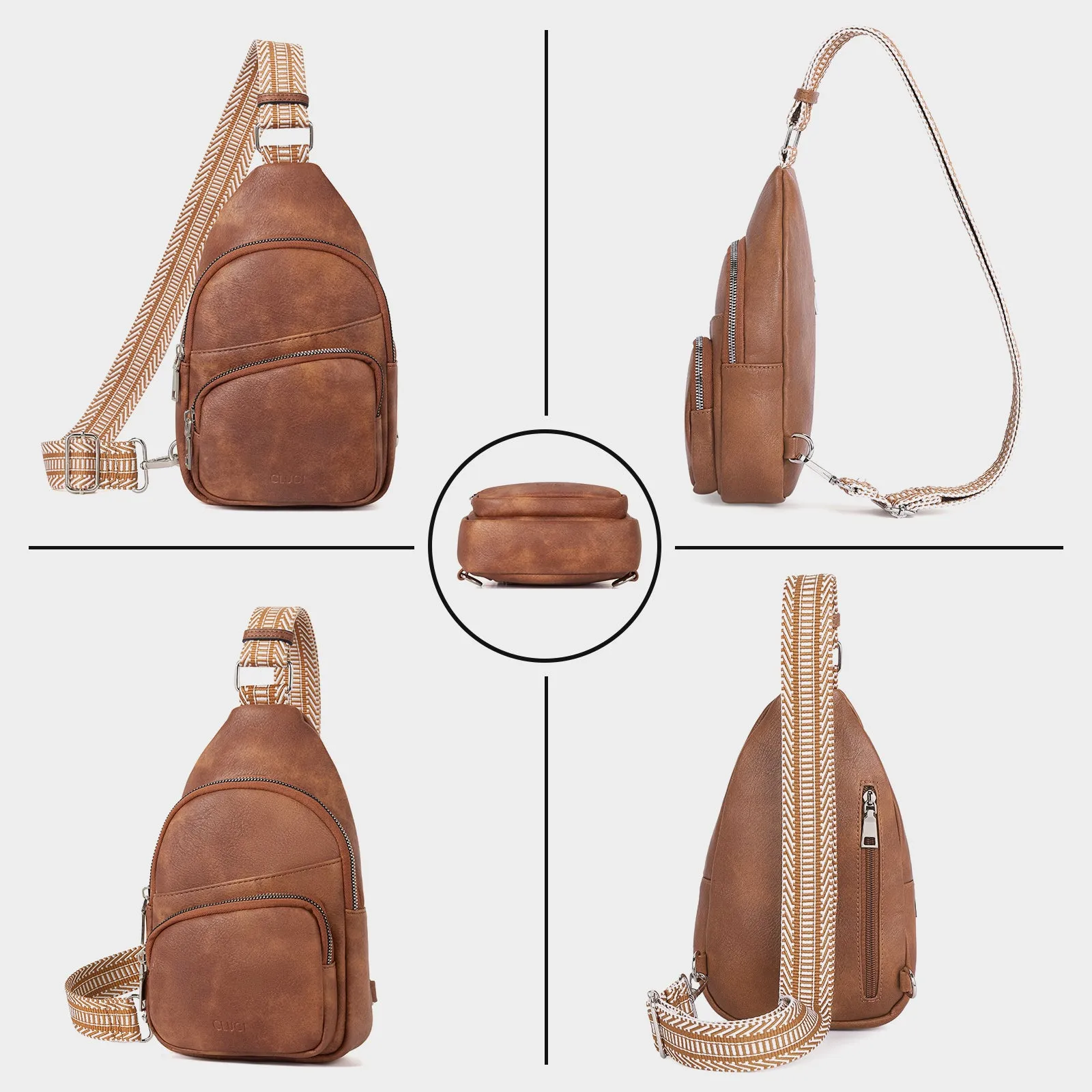 CLUCI Leather Sling Bag With Guitar Strap