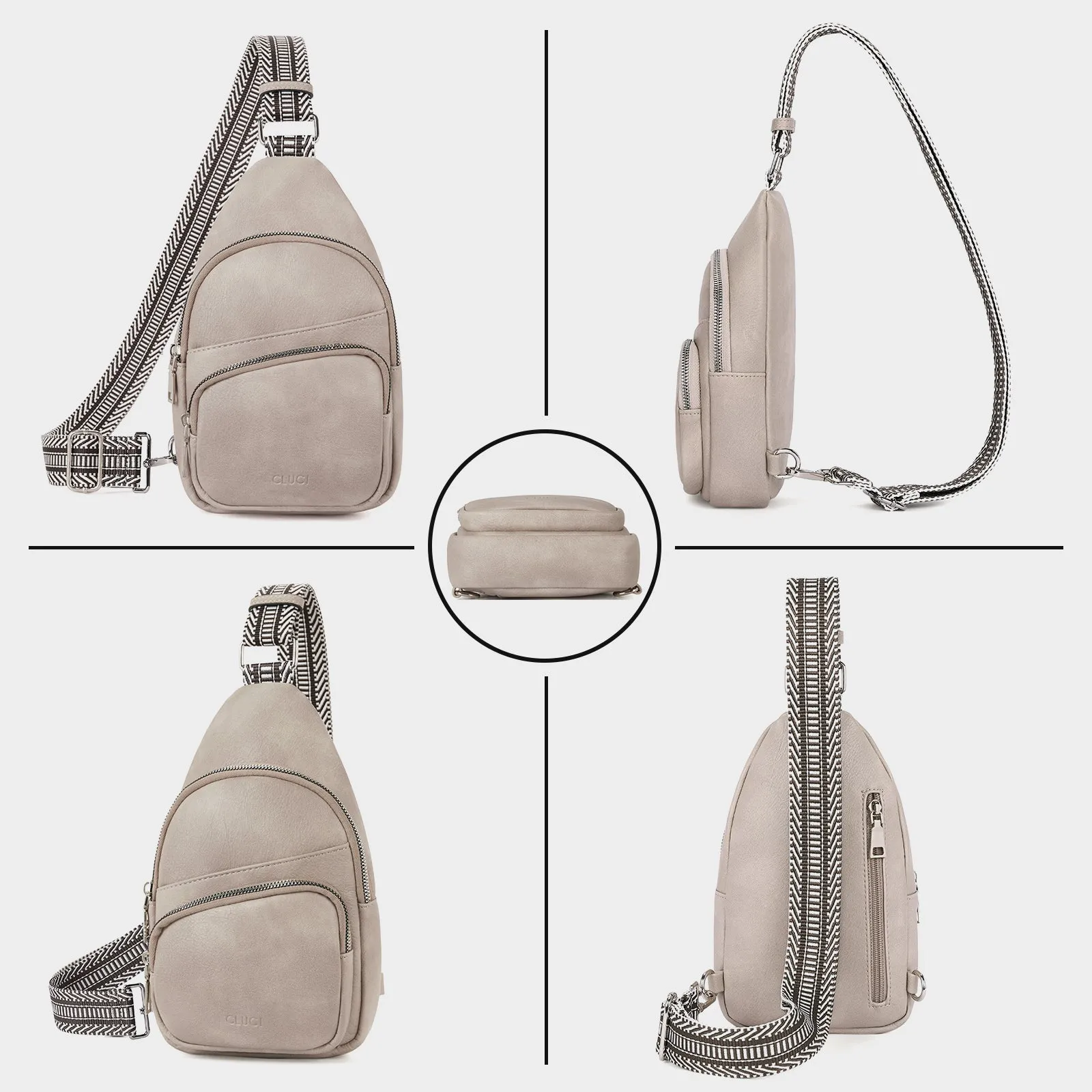 CLUCI Leather Sling Bag With Guitar Strap
