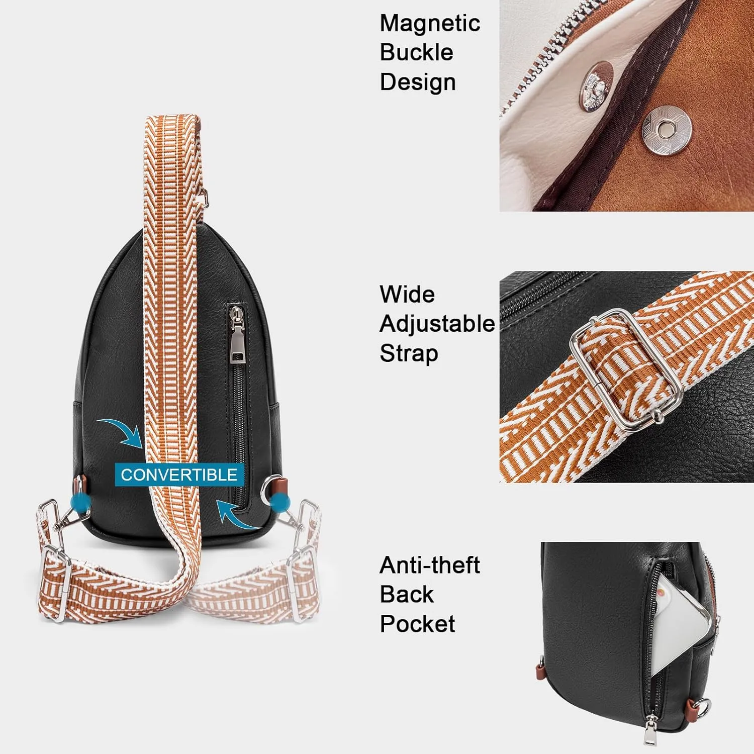 CLUCI Small Sling Bag for Women, Vegan Leather Fanny Pack Crossbody Bags for Women, Chest Bag With Guitar Strap