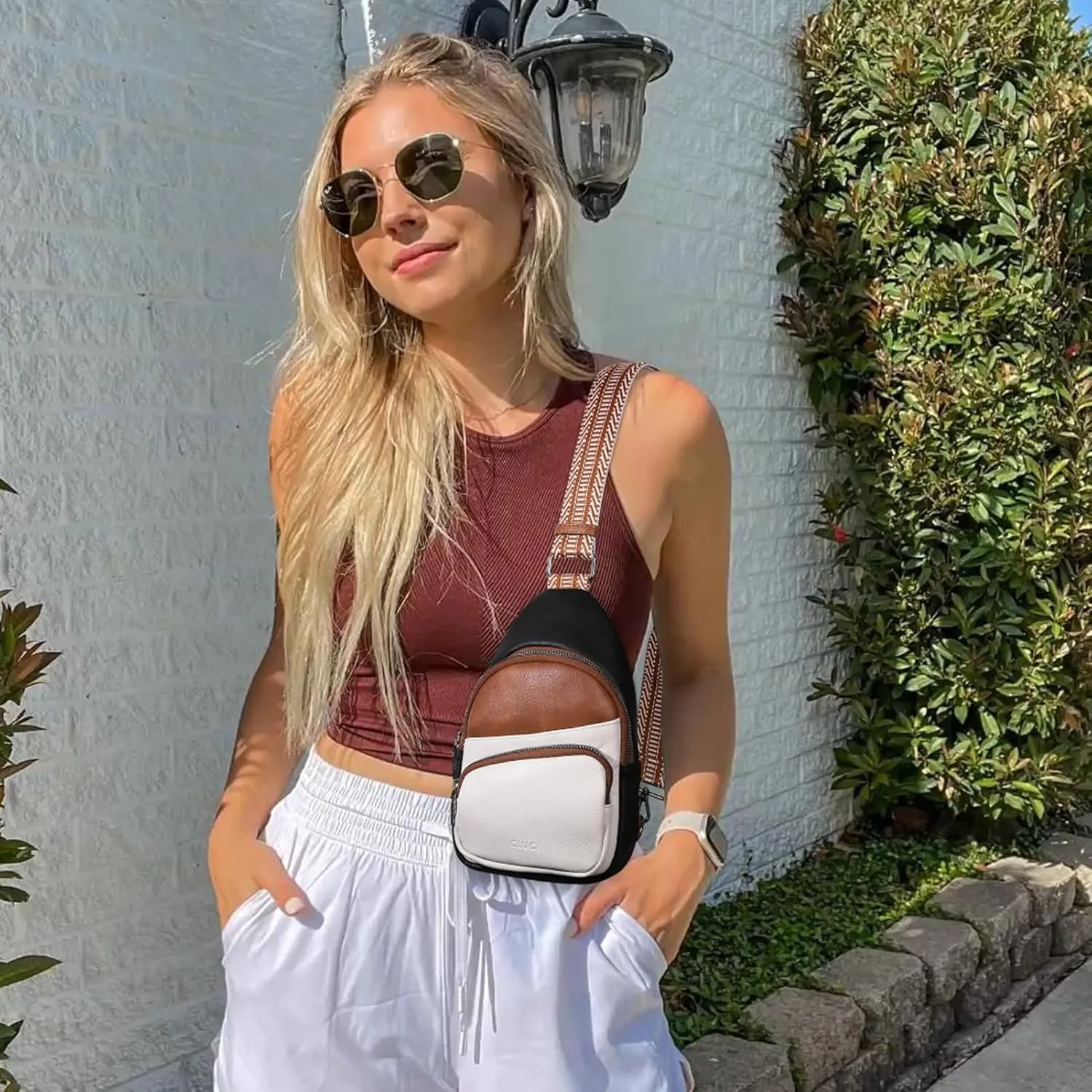 CLUCI Small Sling Bag for Women, Vegan Leather Fanny Pack Crossbody Bags for Women, Chest Bag With Guitar Strap